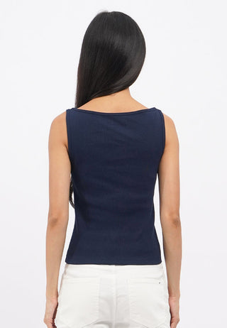 Boat Neck Fitted Sleeveless Top