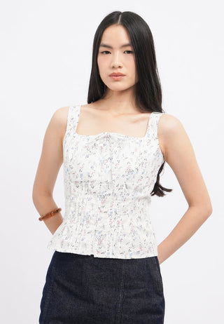 Printed Tank Top with Pintucks