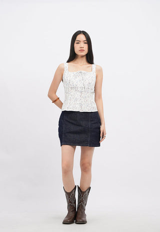 Printed Tank Top with Pintucks