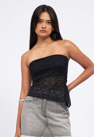 Asymmetric Hem Lace Bandeu Top