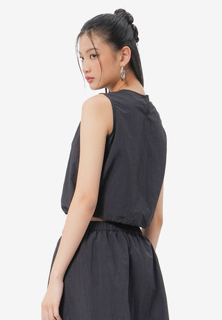 Sleeveless Drawstring Cropped Top