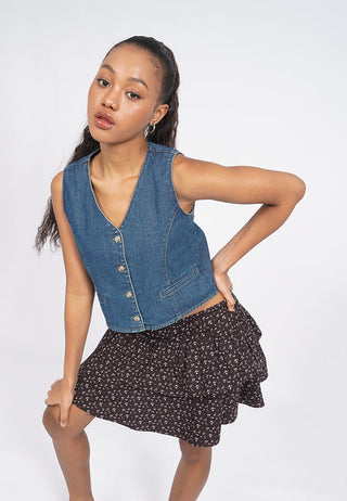 V-Neck Cropped Denim Vest