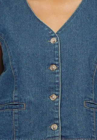 V-Neck Cropped Denim Vest