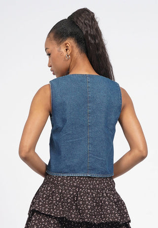 V-Neck Cropped Denim Vest