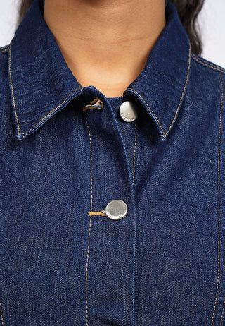 Crop Denim Vest with Collar