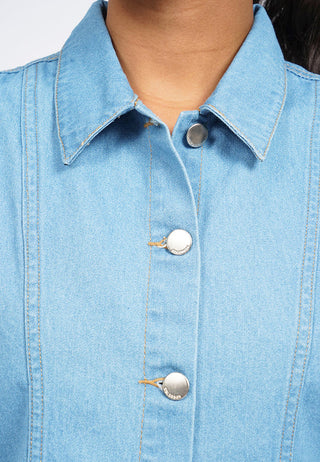 Crop Denim Vest with Collar