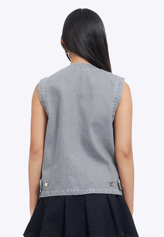 Contrast Stitching Denim Vest