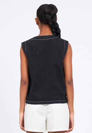 Contrast Stitching Denim Vest