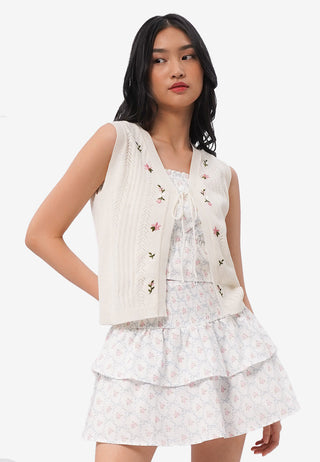 Embroidered Knit Vest with Tie Details