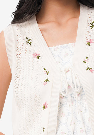 Embroidered Knit Vest with Tie Details