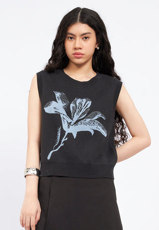 Round Neck Floral Sleeveless Knit Top