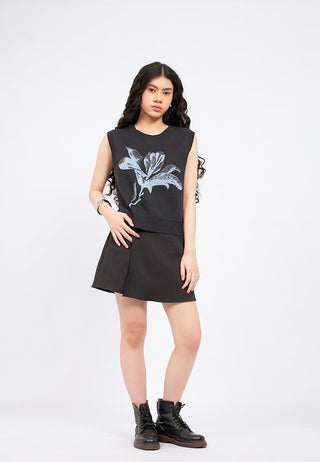 Round Neck Floral Sleeveless Knit Top