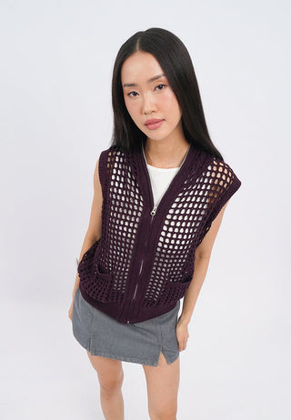 Short Sleeve Open Work Knit Vest