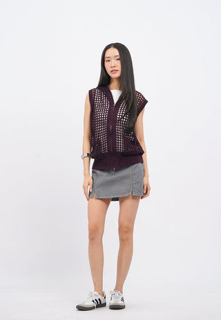 Short Sleeve Open Work Knit Vest