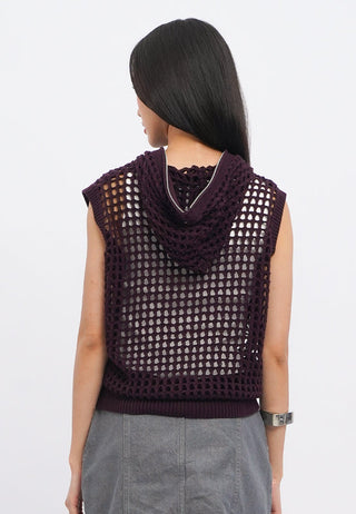 Short Sleeve Open Work Knit Vest