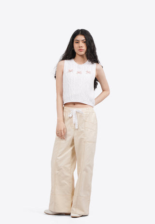 Sleeveless Knit Top with Ribbon Details