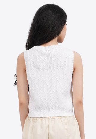 Sleeveless Knit Top with Ribbon Details