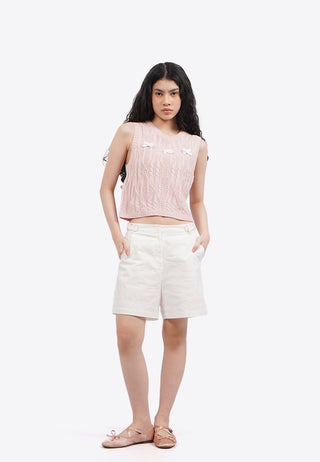 Sleeveless Knit Top with Ribbon Details