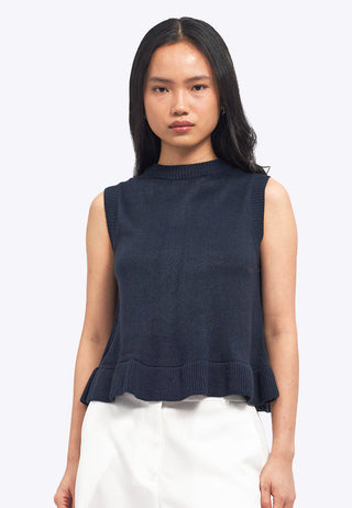Sleeveless Knit Top with Ruffle Details