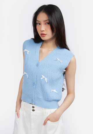 Knit Crop Vest with Bow Details