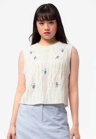 Embroidered Sleeveless Knit Top