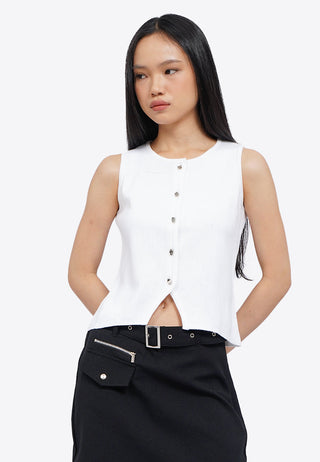 Button Up Round Neck Vest