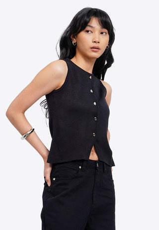 Button Up Round Neck Vest