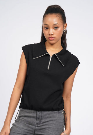 Zip Up Sleeveless Knit Top