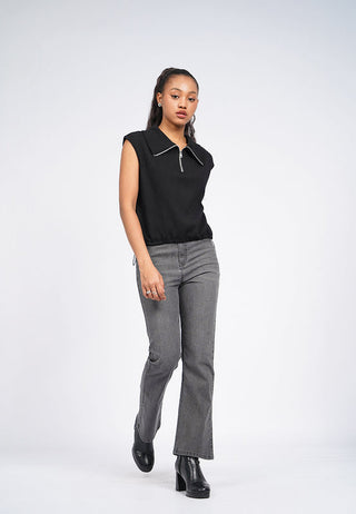 Zip Up Sleeveless Knit Top