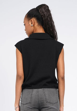 Zip Up Sleeveless Knit Top