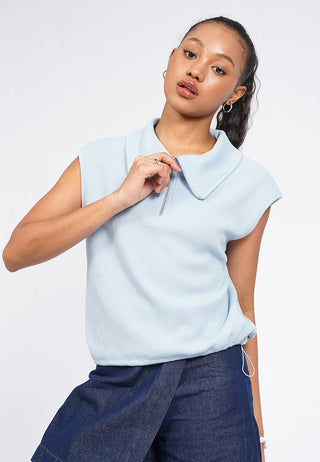 Zip Up Sleeveless Knit Top