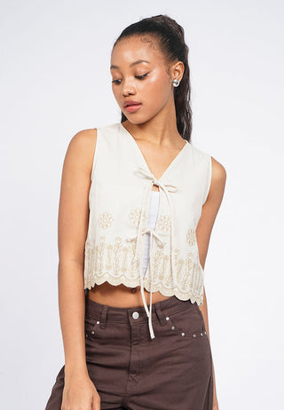Embroidered Vest with Front Tie