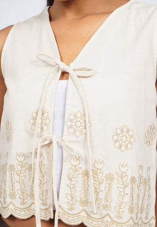 Embroidered Vest with Front Tie