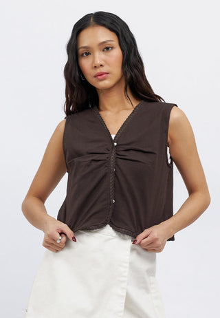 V-Neck Gathered Details Vest