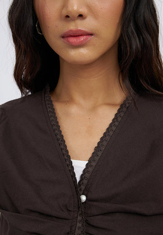 V-Neck Gathered Details Vest