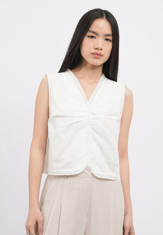 V-Neck Gathered Details Vest
