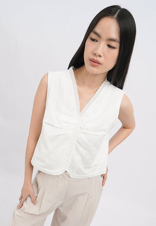 V-Neck Gathered Details Vest