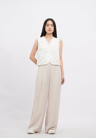 V-Neck Gathered Details Vest