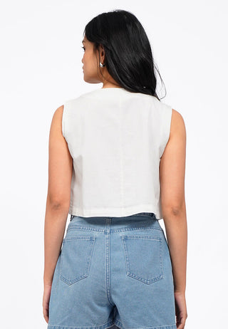 Button Up V-Neck Crop Vest