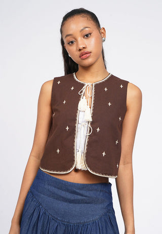 Contrast Embroidery Vest