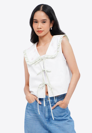 Peterpan Collar Tied Sleeveless Top