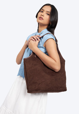 Dark Brown Suede Tote Bag