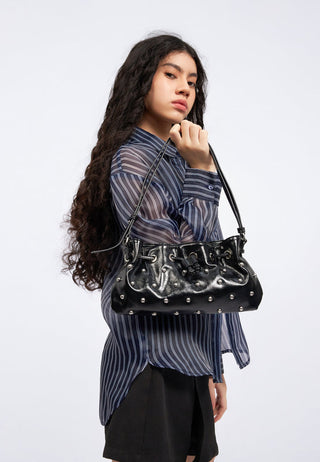 Black Ruched Shoulder Bag