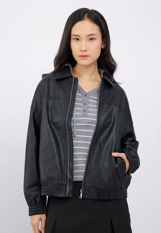 Oversize Collared Leather Jacket