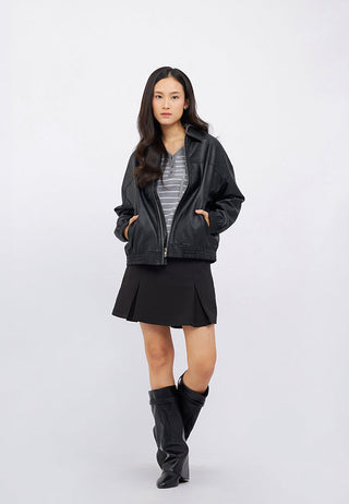 Oversize Collared Leather Jacket