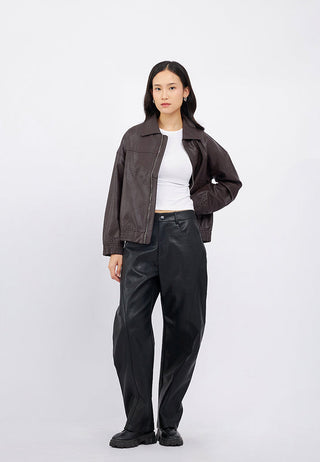 Oversize Collared Leather Jacket