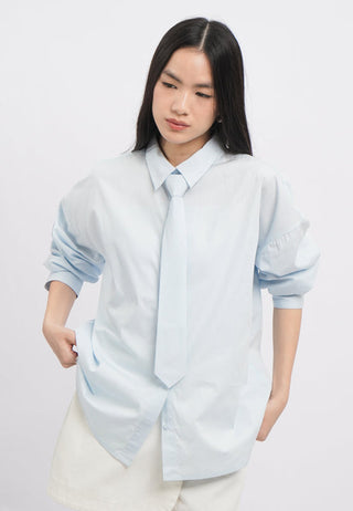 Neck Tie Long Sleeve Oversized Shirt