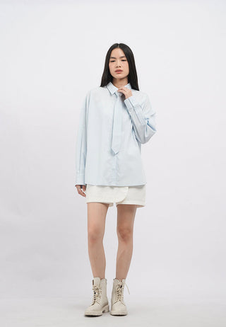 Neck Tie Long Sleeve Oversized Shirt