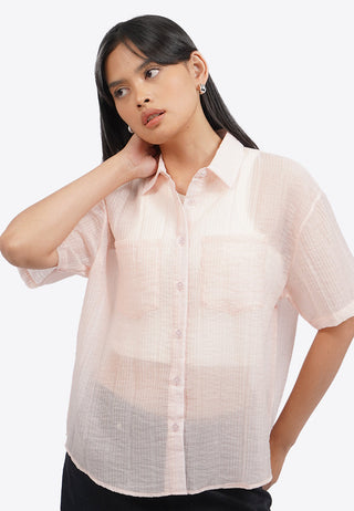 Oversized Short Sleeve Sheer Shirt