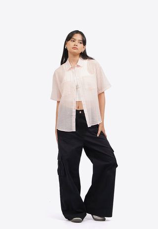 Oversized Short Sleeve Sheer Shirt